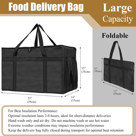 PEASUG Insulated Bags for Food Delivery, XXXL Pizza Delivery Bags, Large Capacity Cooler Bag Keep Food Warm for Grocery Shopping and Catering, Foldable, Heavy-Duty (Black)