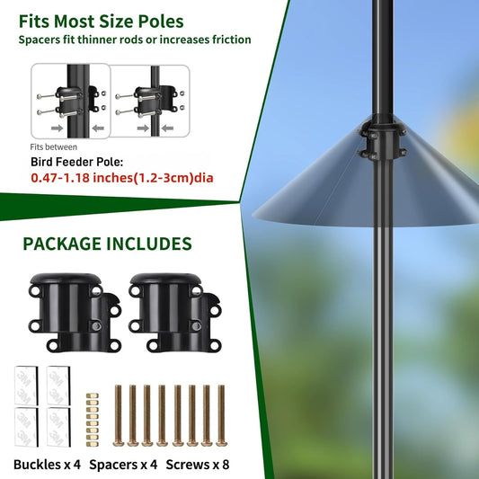 2 Pack Squirrel Baffle Buckle, Bird Feeder Pole Accessories for Bird Houses Cone Guard, Pole Mounted Holder Stopper Outdoor, Bracket for Large Raccoons Deflector, Rust Chew Proof, Heavy Duty ABS
