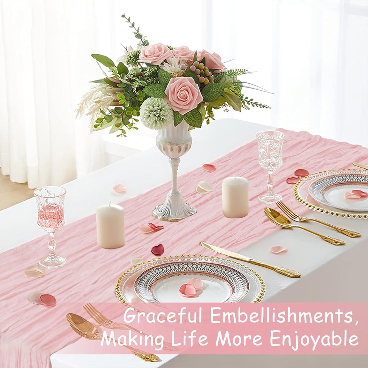 Pink Table Runner, 10 Ft Spring Table Runner, Gauze Rustic Cheesecloth Table Runners for Wedding, Party, Baby & Bridal Shower, 120 in Boho Table Runners for Easter, Mother's Day