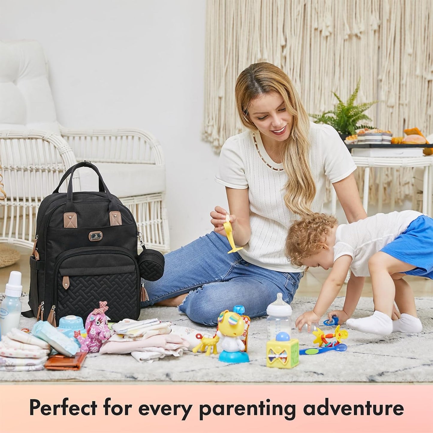 Dikaslon Diaper Bag Backpack with Portable Changing Pad, Pacifier Case