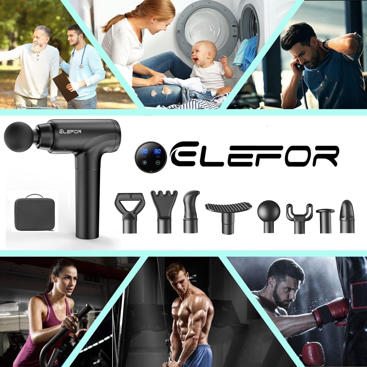 Elefor Massage Gun Deep Tissue,Percussion Back Massager Gun for Athlet