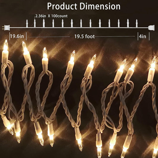 HISHINY Christmas Lights 100 Count Mini Clear Lights 21ft White Wire C