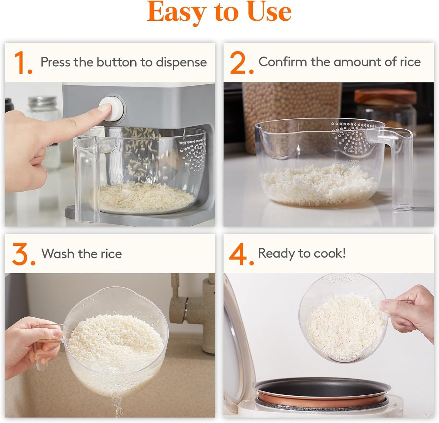 Lifewit Rice Dispenser 25 Lbs(11.3kg), Rice Storage Container Sealed Moisture Proof with Measuring Cup for Kitchen Pantry Household, BPA-Free, 1 Pack Grey