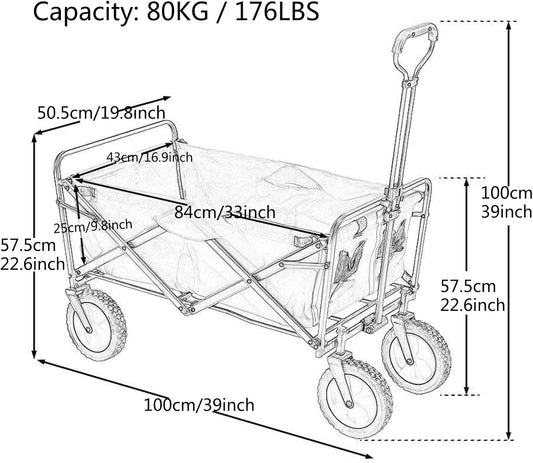 Heavy Duty Foldable Garden Trolley Cart - Collapsible Outdoor Wagon wi