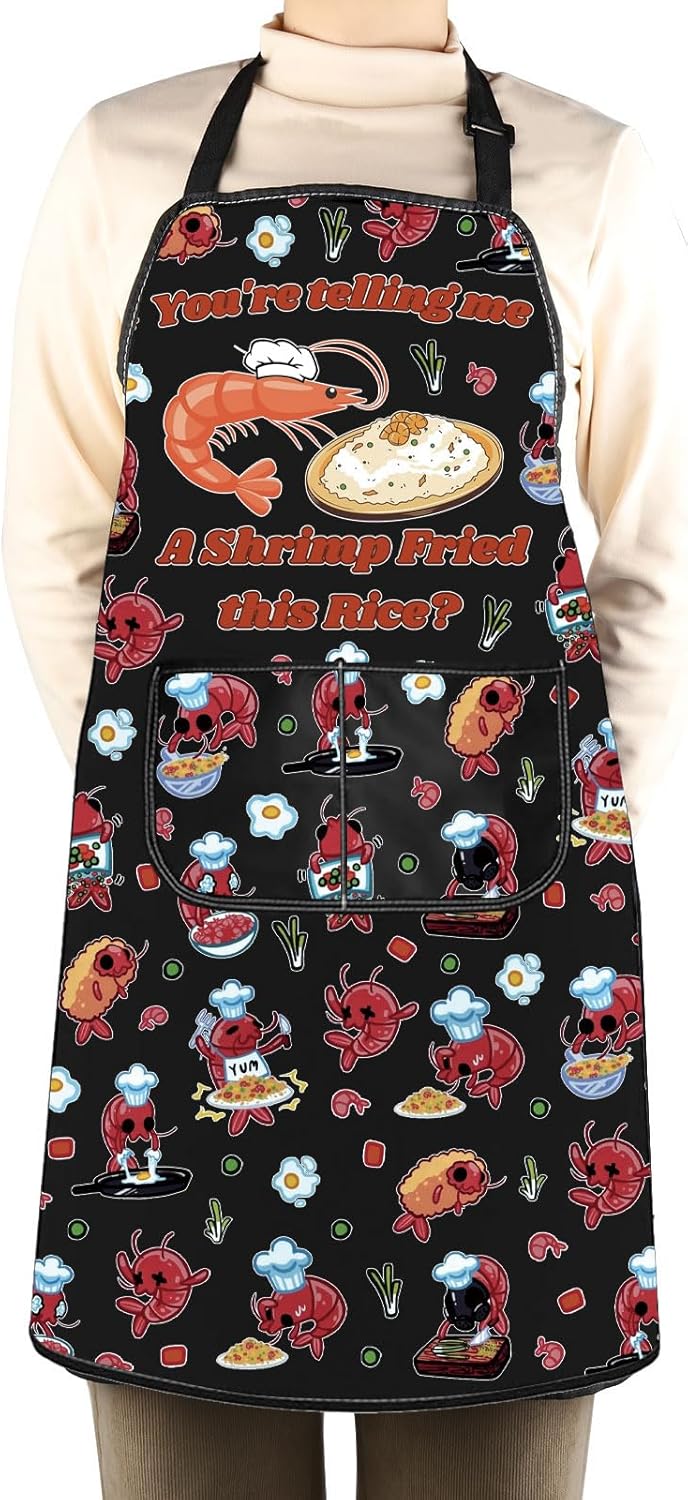 WCGXKO Funny Saying Inspired Kitchen Apron Humorous gift Shrimp Fried Rice Funny Gift for Shrimp Lover