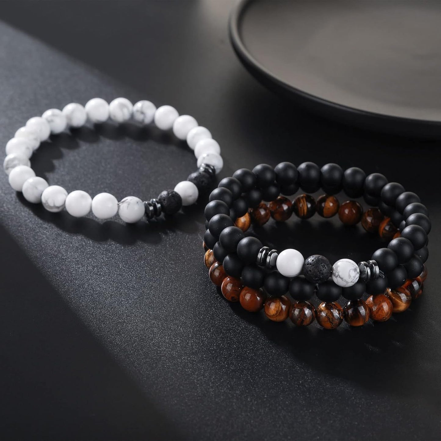 RANKEEF Tiger Eye Bracelet For Men 8MM Natural Stone Stretch Adjustabl