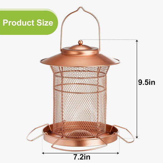 Metal Bird Feeder for Outdoor Hanging, Heavy Duty Cylinder Wild Bird F