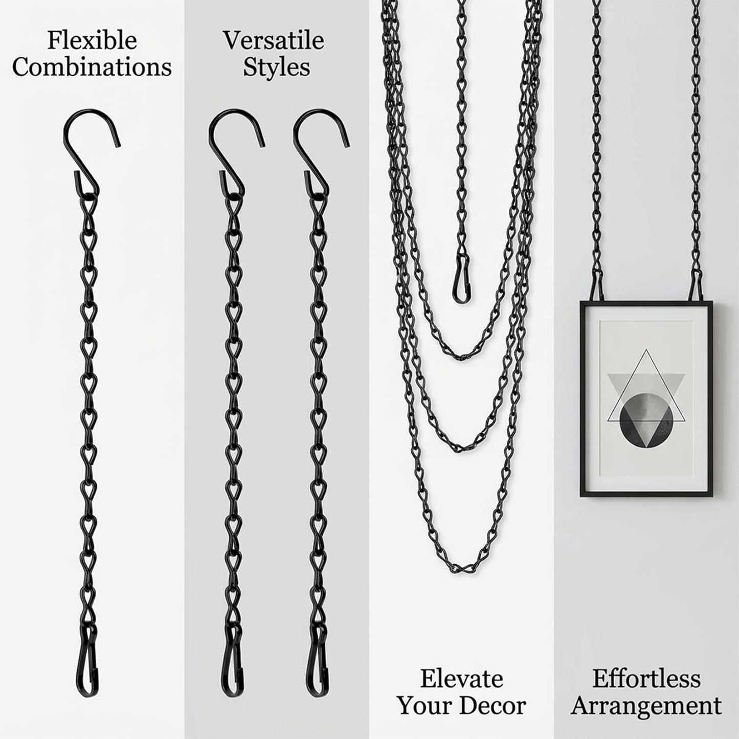 15PCS Bird Feeder Hanging Chain with Hooks – Heavy Duty Black Chain for Hanging Plants, Birdbaths, Lanterns AMD Baskets, Metal Outdoor Hanging Chains for Indoor Outdoor Decor