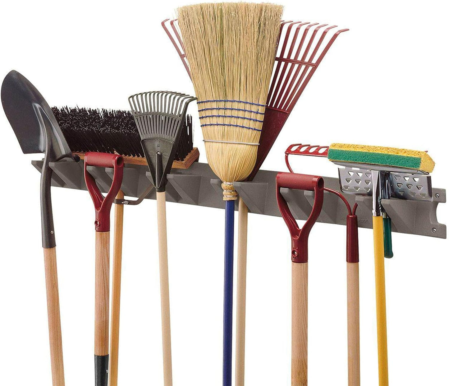Suncast Wall-Mounted Long-Handled Garden-Tool Hanger, 4-Foot Storage Rack for Rakes, Shovels, and Brooms, Holds 12 Tools, 120 lb Capacity