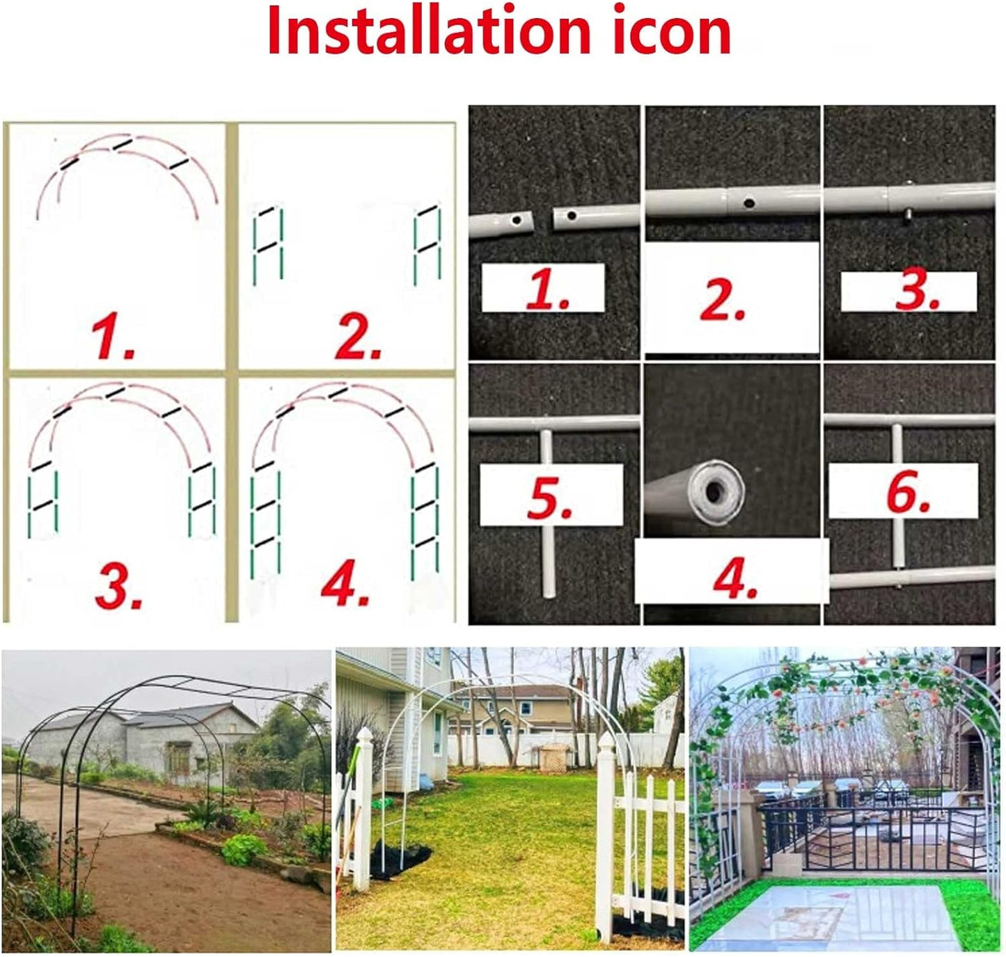 Sturdy Metal Garden Arch Trellis for Climbing Plants - Durable Outdoor Arbor Support for Roses & Vines, Elegant Wedding Backdrop & Garden Decoration (Color: Green)