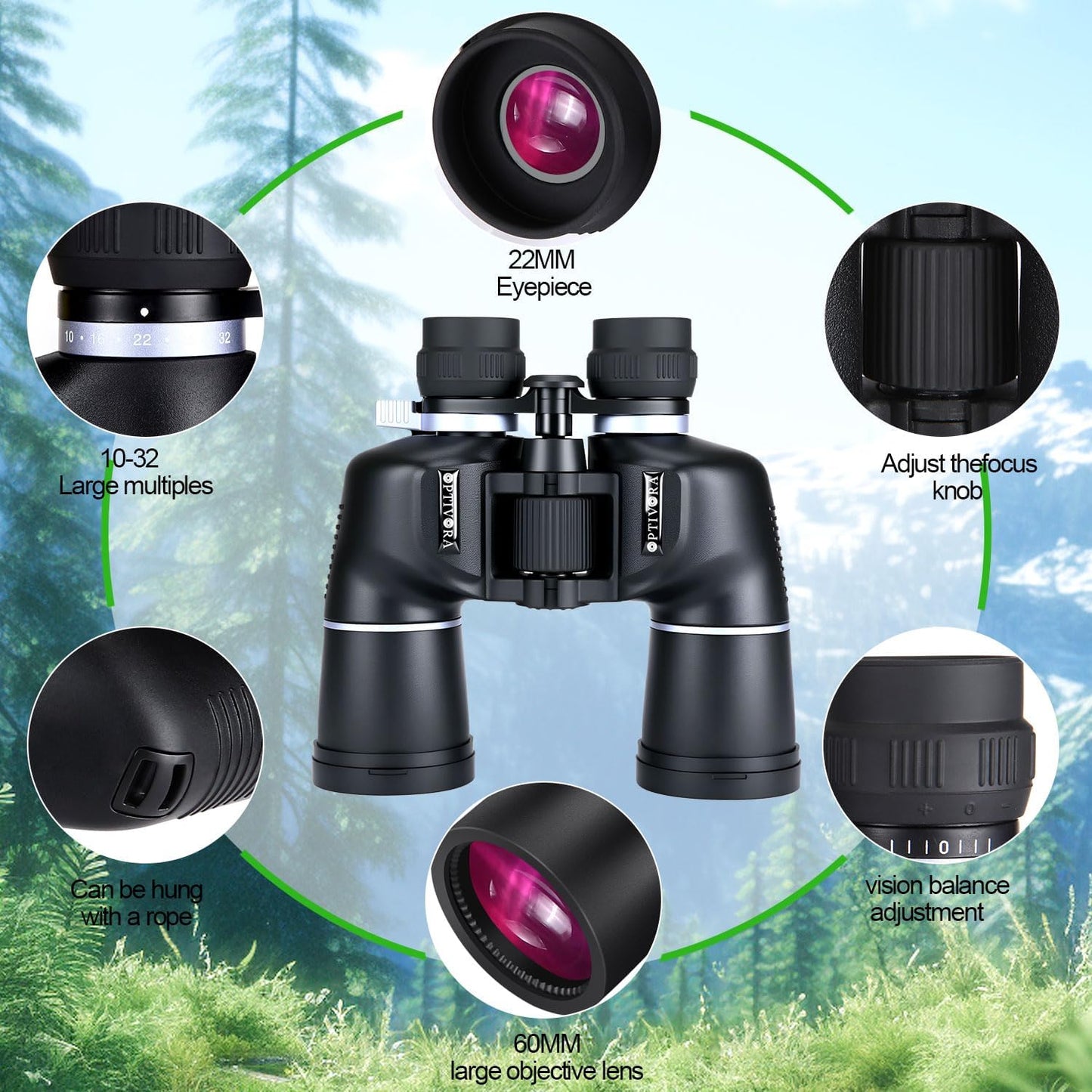 10-32x60 Zoom Binoculars for Adults High Powered with BAK4,SMC Lenses,These Long-Range Binoculars for Adults are Perfect for Bird Watching,Hunting,Whale Watching,etc.