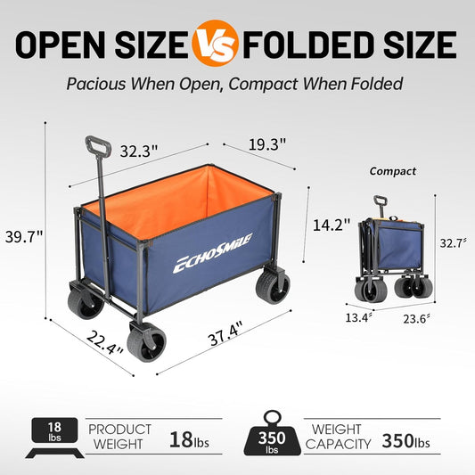 EchoSmile Collapsible Folding Wagon Cart with All-Terrain Wide Wheels,