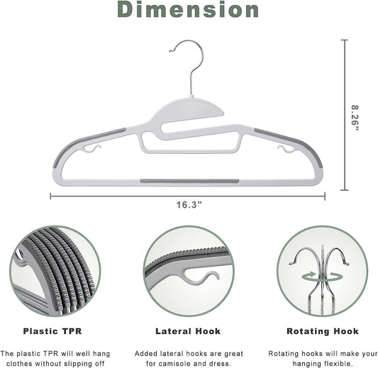 BAGAIL Plastic Hangers 50 Pack with Non-Slip Design,0.2 Inches Thick,