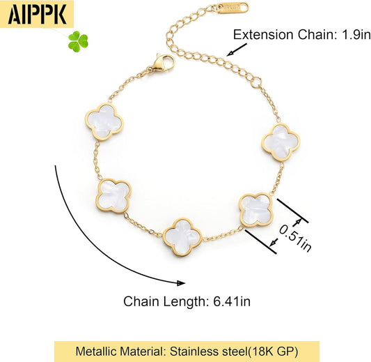 18K Gold Plated Clover Lucky Bracelet for Women White/Black/Red/Green