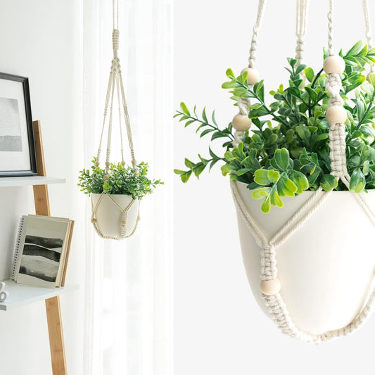 Mkono Fake Hanging Plant with Pot, Hanging Plants Artificial Spring Decor Macrame Plant Hanger with Faux Plant Greenery Boho Hanging Planter for Home Bedroom Bathroom Office Decoration