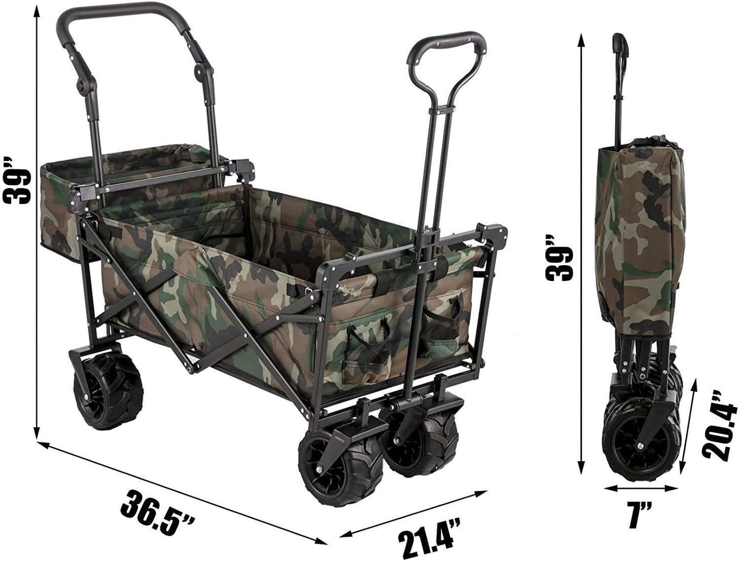 Collapsible Wagon Cart, w/Removable Canopy 600D Oxford Cloth, for Beach, Garden, Camouflage