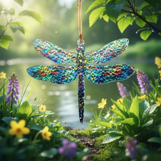 Dragonfly Suncatcher Ornament Acrylic, Faux Stained Glass Window Hanging Decoration, Decorative Hanging Ornaments, Dragonfly Gifts for Women, Dragonfly Decor, Garden Wind Chimes Decor