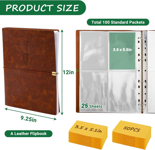 Seed Packet Organizer Binder, Garden Planner Packet with 25 Pack Clear