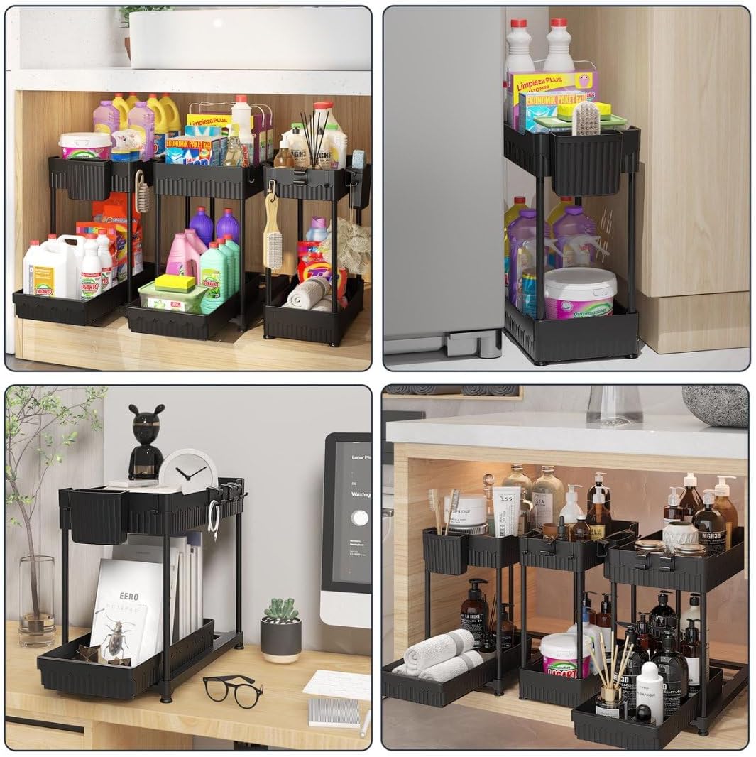 3 Pack Under Sink Organizers,2-Tier Multi-Use Kitchen and Bathroom Org
