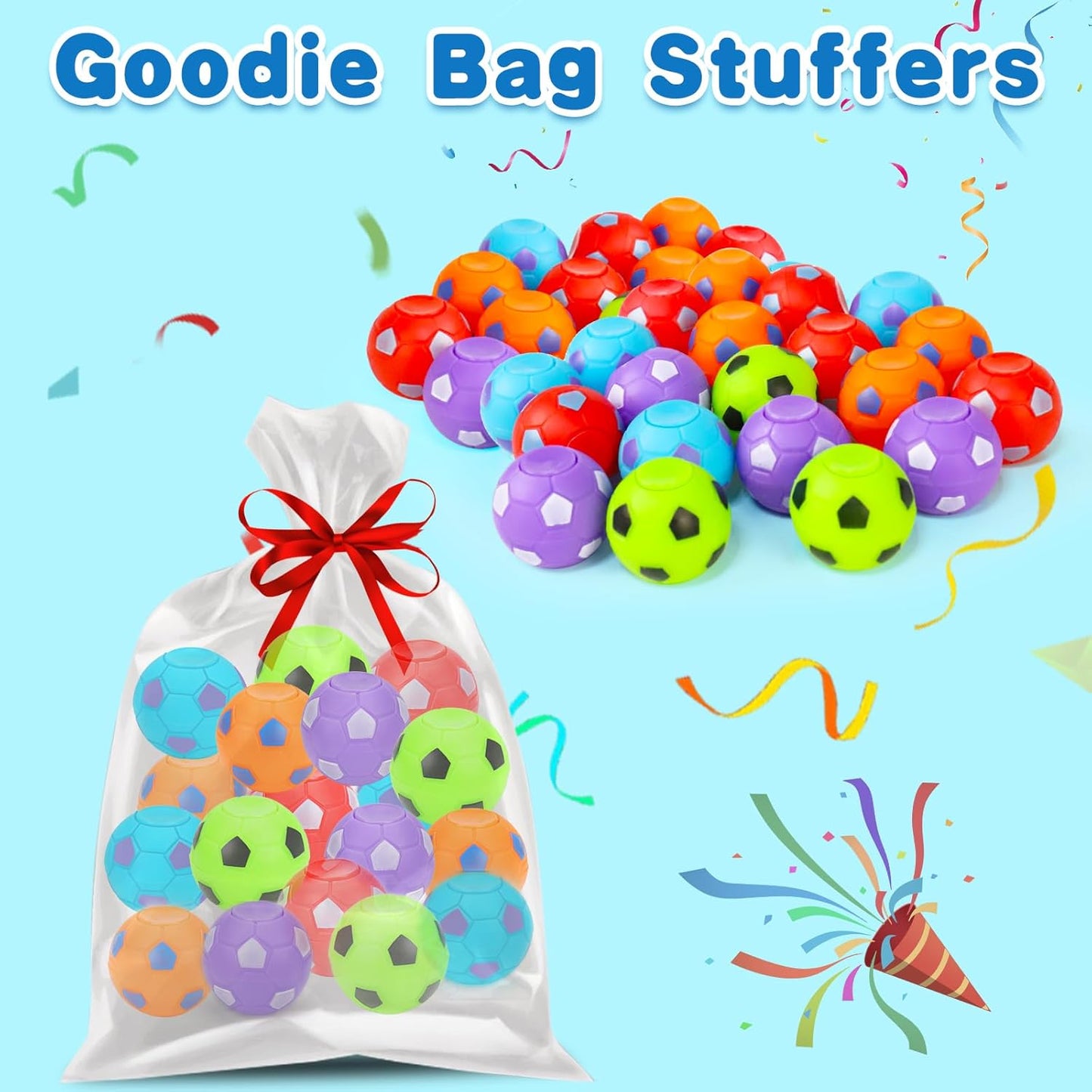 32PCS Fidget Spinner Soccer Balls Sports Party Favors Bulk for Kids 4-8 8-12 Easter Egg Fillers Birthday Goodie Treat Bag Stuffers Classroom Treasure Toys Carnival Prizes Pinata Return Gifts