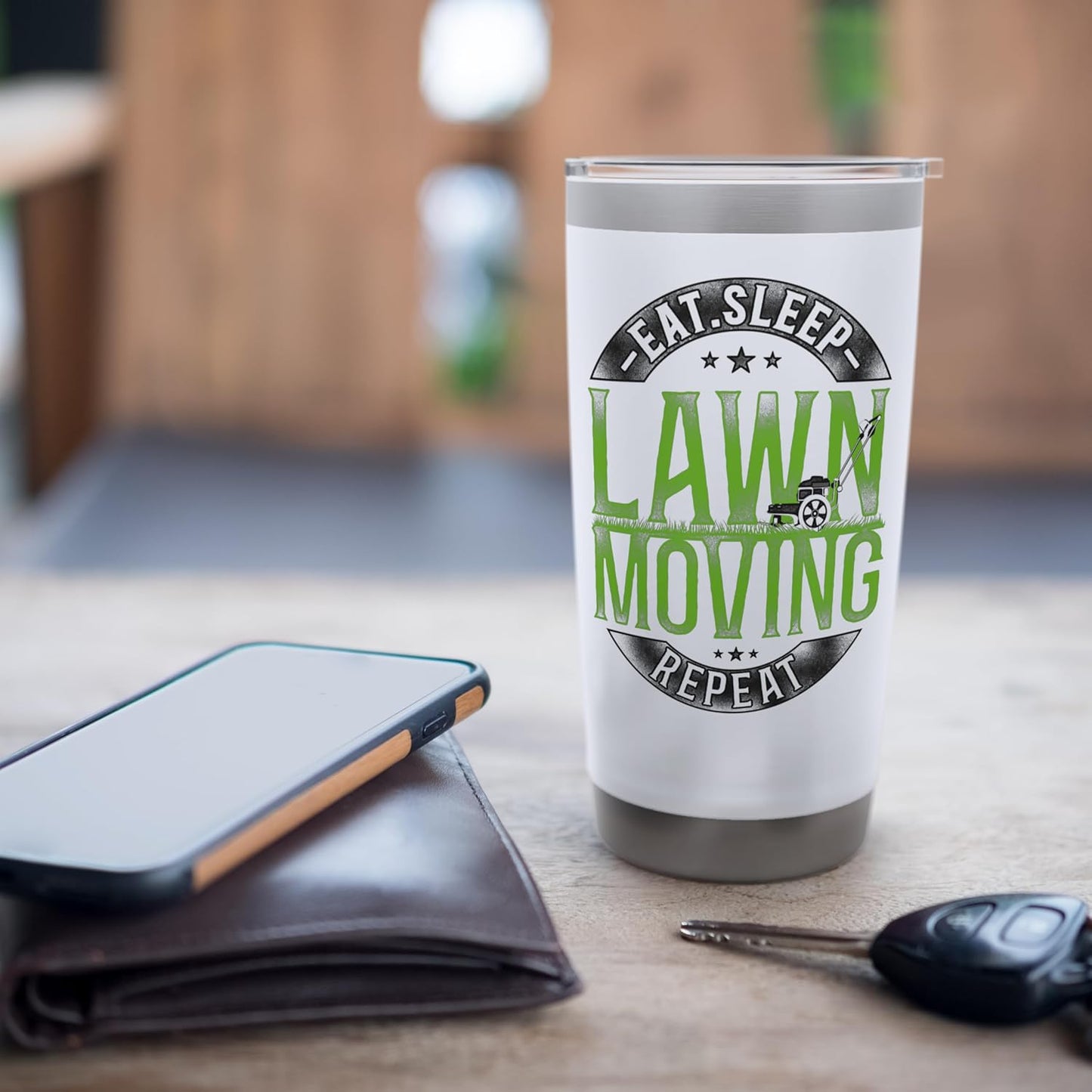 Lawn Mower Mowing Dad Father Landscaper Vintage Eat Sleep Stainless Steel Insulated Tumbler