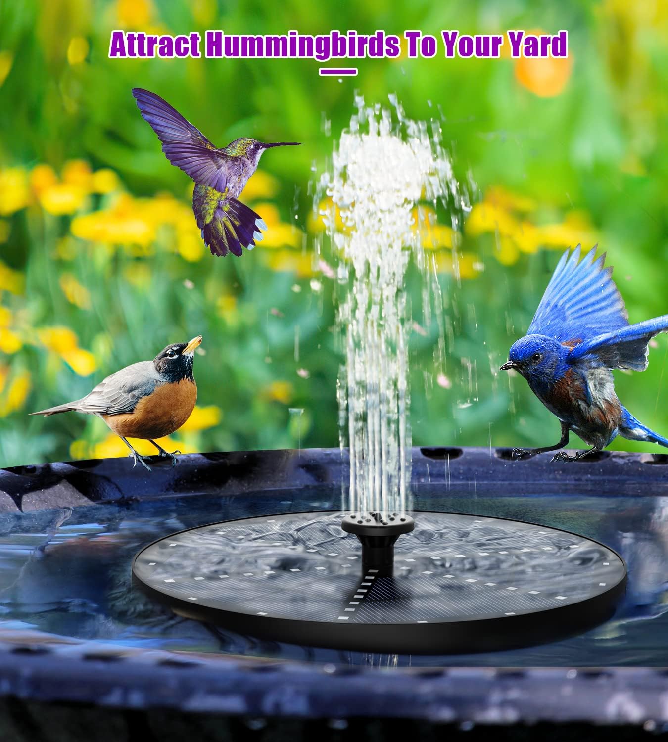 SZMP Solar Fountain 4W Bird Bath Fountains Upgraded 60 LED Lights, Built-in 4000 mAh Battery with 7 Nozzles & 4 Fixers, Solar Water Fountain for Garden, Bird Bath, Pool, Pond, Outdoor