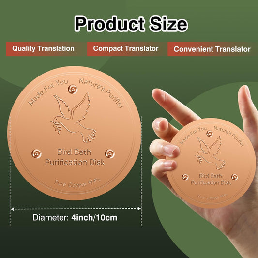 Bird Bath Copper Disc- Reinforced 99.99% Pure Copper Bird Bath Purification Basin with Three-Point Support Providing Physically Safe Clean Water Suitable for Outdoor Bird Baths
