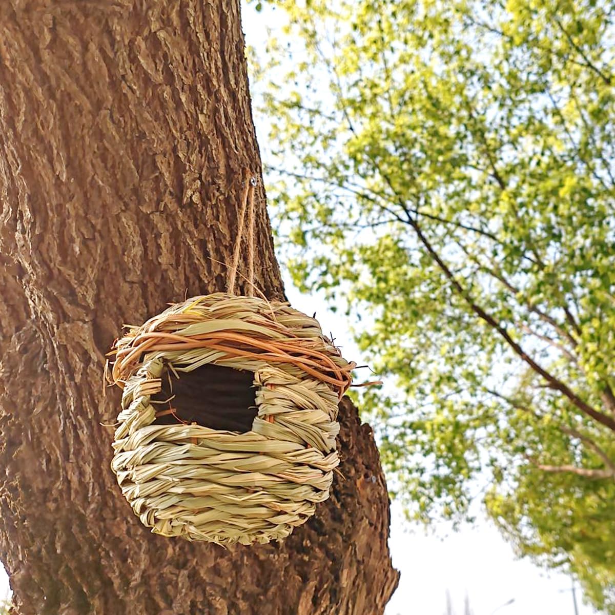 TIHOOD 3PCS Hummingbird House, Hand Woven Bird Nest for Outdoors Hanging, Small Grass Bird Houses for Outside, Natural Fiber Bird Hut Roosting Pocket for Finch Canary Chickadee