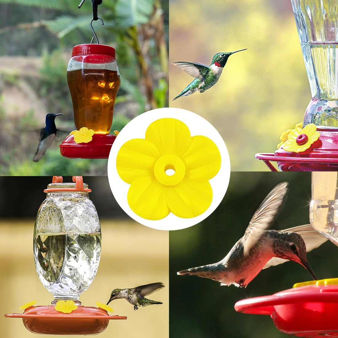 36 Pcs Hummingbird Feeder Replacement Ports – Red, White, Yellow Petal-Shaped Feeding Flowers, Replacement Parts for Hanging Feeders,Ideal for Bird Feeders and Birdhouses (Yellow+Red+White)