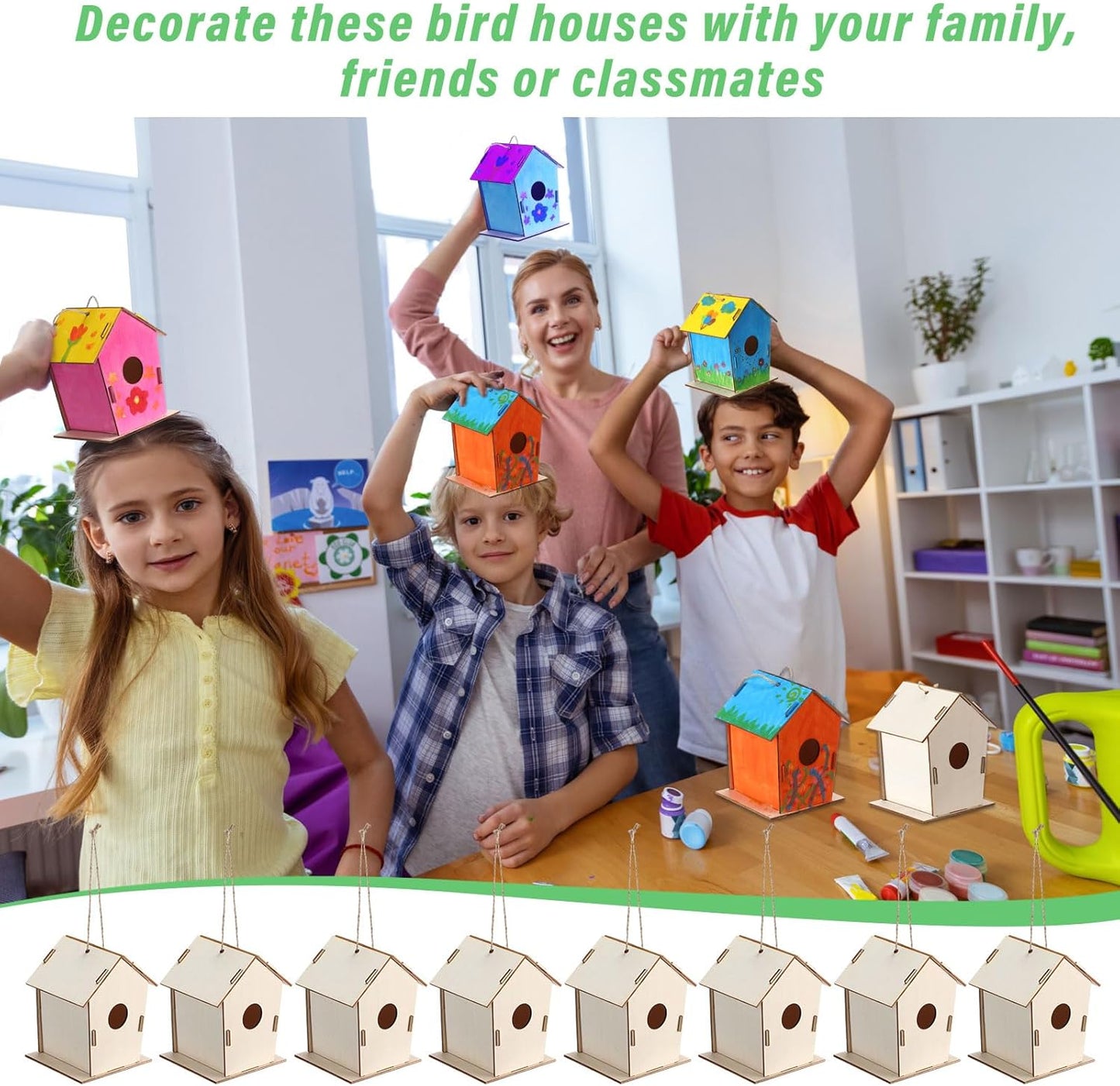 12 Pcs 6.3'' Wooden Bird Houses Kits Bulk for Kids to Build DIY Unfinished Wood Birdhouses to Paint Wood Arts and Crafts Birthday Gifts for Vbs Crafts Class Parties