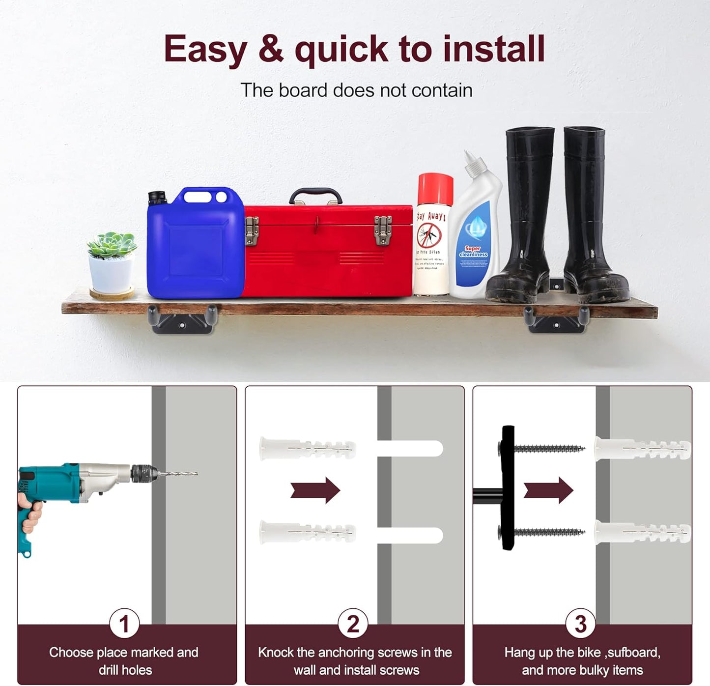 Sinoer Heavy Duty Garage Double Hooks, Ladder Hooks for Garage Wall Mount, 80KG Load Capacity, 32CM Extended Length, Multi-Functional Storage Hooks for Ladders, Bikes, Tools, Garden Equipment-(2 Pack)