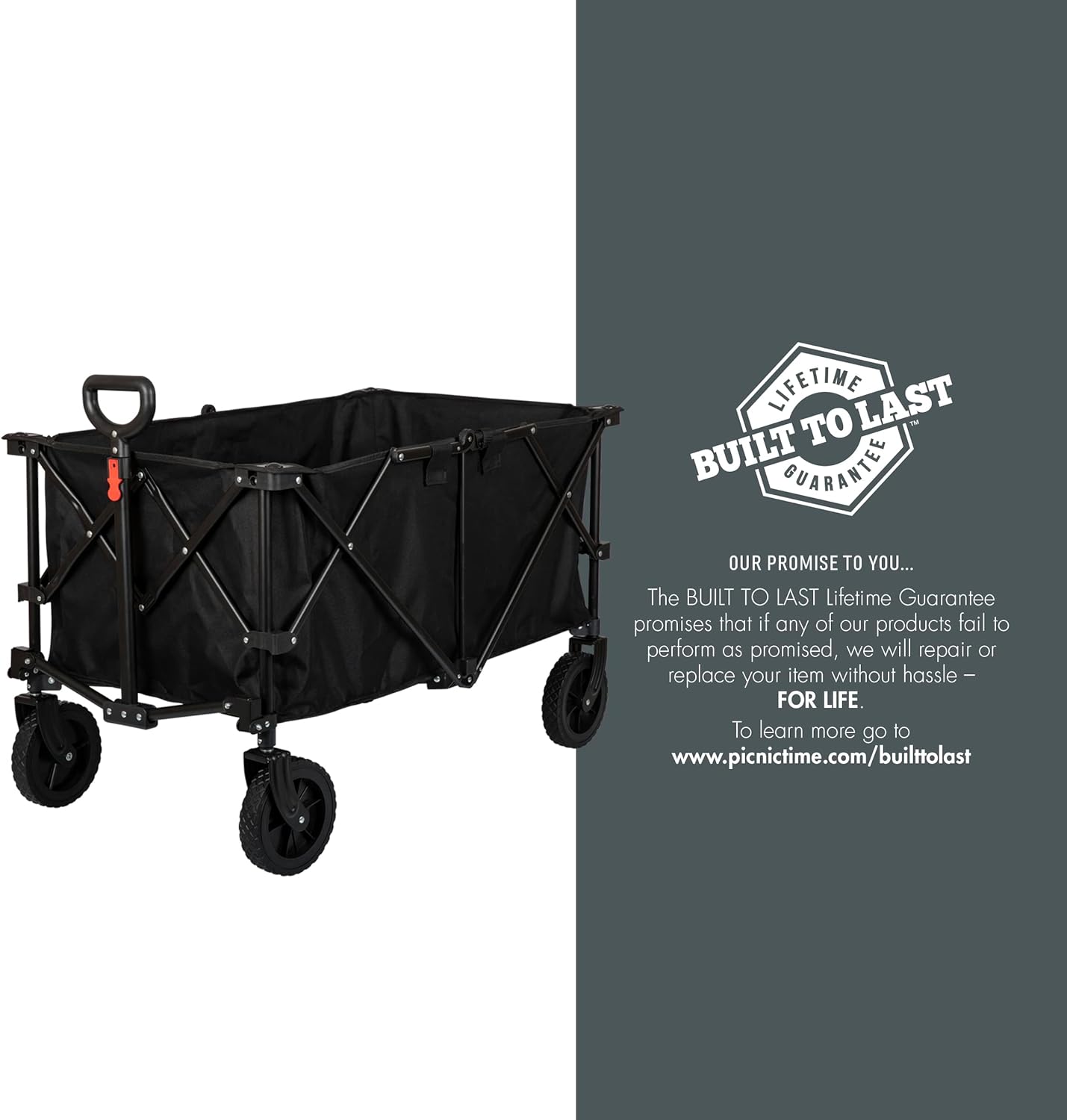 Picnic TIME Adventure Wagon XL, All-Terrain Folding Sport Utility Cart with Wheels, Steel Frame Collapsible Wagon for Grocery, Rolling Cart for Beach with Fitted Cover and Carry Handle, (Black)