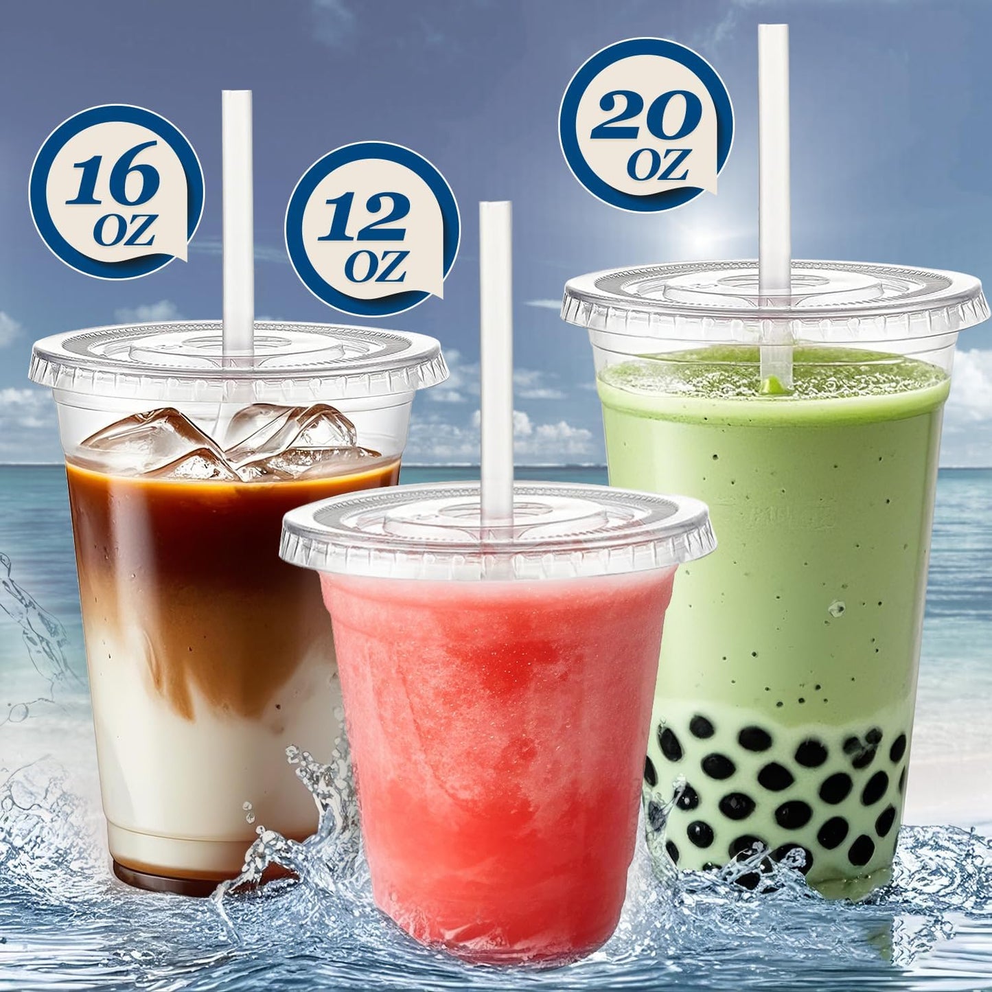 Charmount 100 Sets- 20 oz Clear Plastic Cups with Lids and Straws, Disposable To Go Cups for Cold Drinks, Coffee Bar Accessories, Iced Coffee, Smoothies | with Lids and Straws, Disposable, To Go Cups, for Cold Drinks, Iced Coffee, Milkshakes