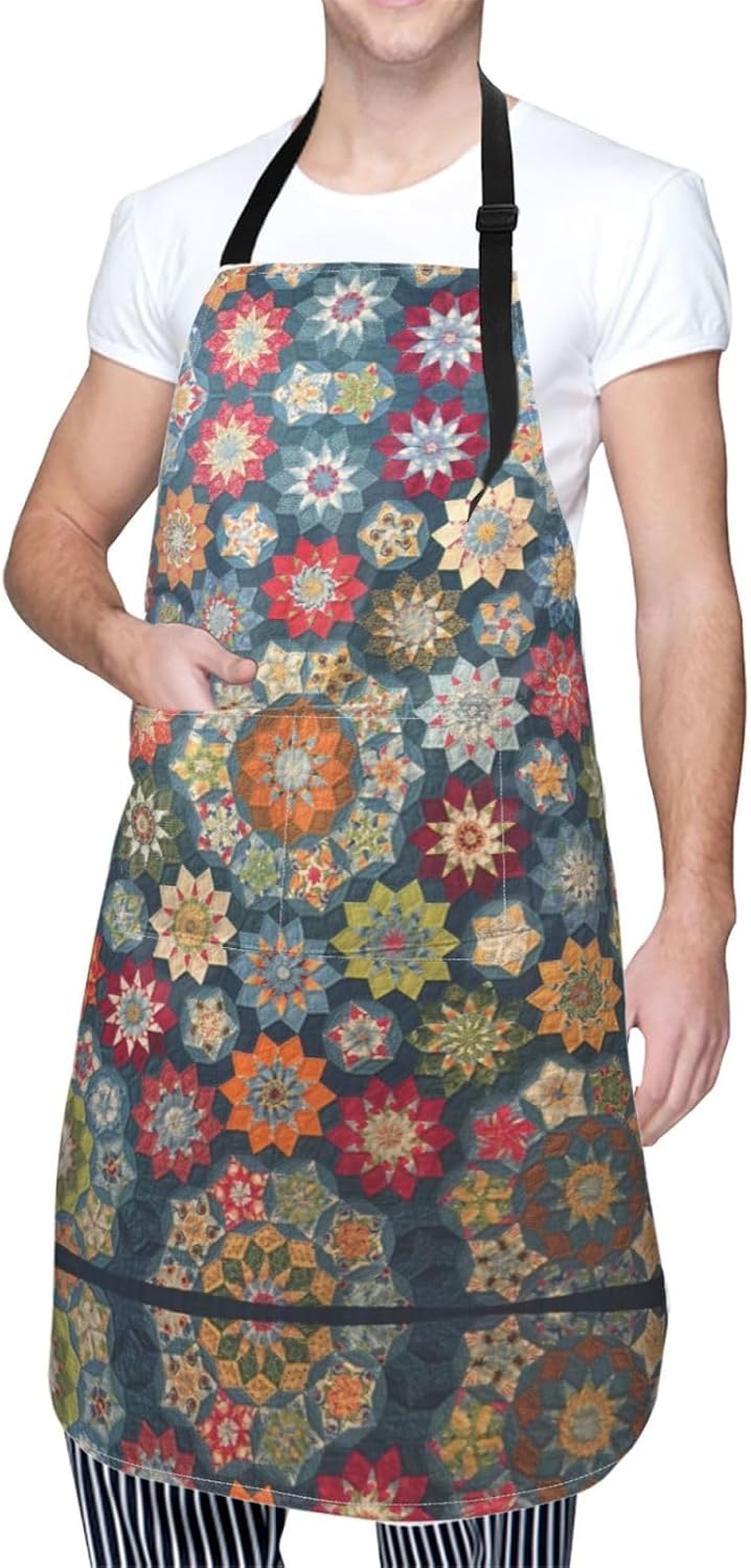 Bohemian Flower Print 28x33 In Adult Kitchen Apron with Pockets Versatile Chef Smock for Cooking Baking