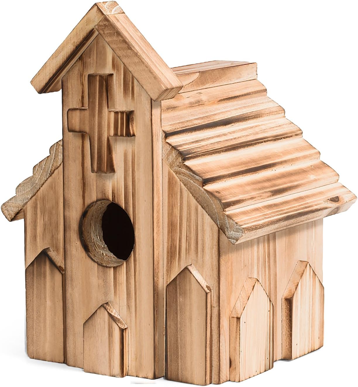Church-Shaped Wooden Birdhouses, Cross Design Bird Houses for Outside, Hanging Birdhouse for Bluebird, Robin, Cardinal, Sparrow, and Finch, Bird Nesting Box for Outdoor Garden Decoration