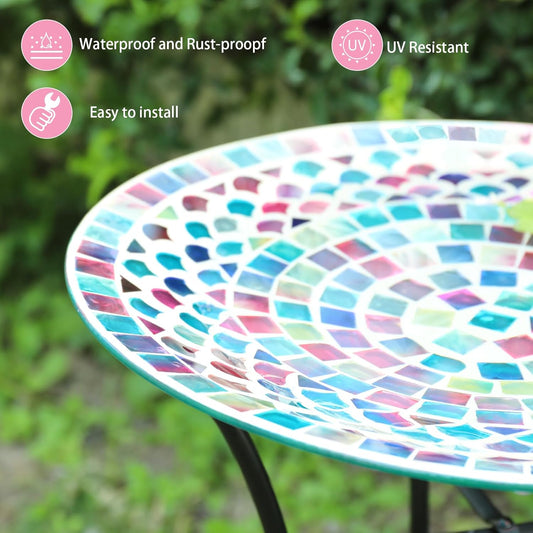 MUMTOP Mosaic Glass Bird Baths, 14 Inch Width Outdoor Garden Bird Bath