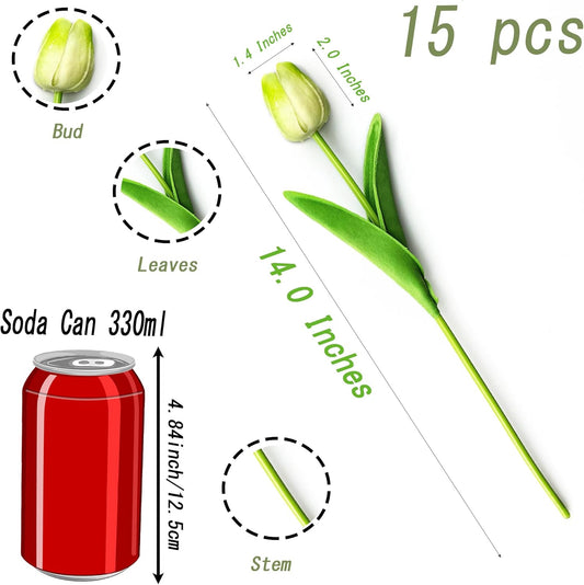 SITUMEIZI Fake Flowers Tulips Artificial Flower 15pcs Real Touch PU 14" for Spring Easter Home Kitchen Wedding Bouquet Bulk Mother's Gift Day Decorations(Assorted Colors,5)
