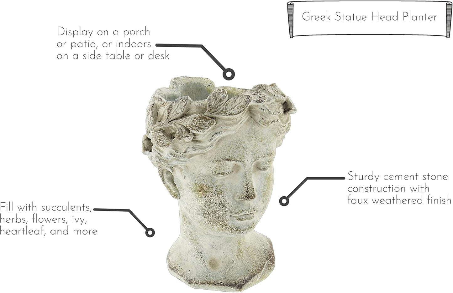 Distinctive Designs Greek/Roman Style Female Statue Head Cement Planter (Style 1)