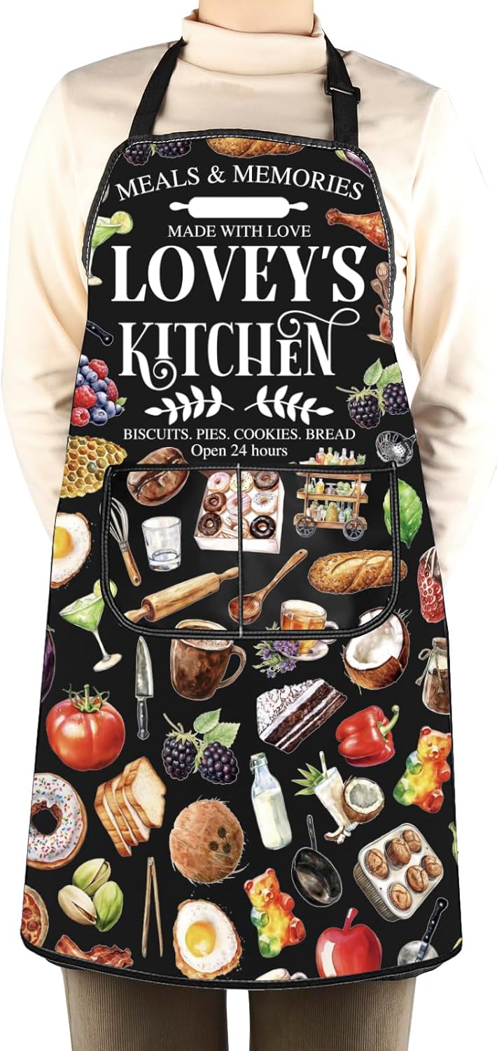 WCGXKO Lovey’s Kitchen Apron Grandmother Birthday Gift Best Lovey Ever Merch Mother’s Day Gift for Grandma