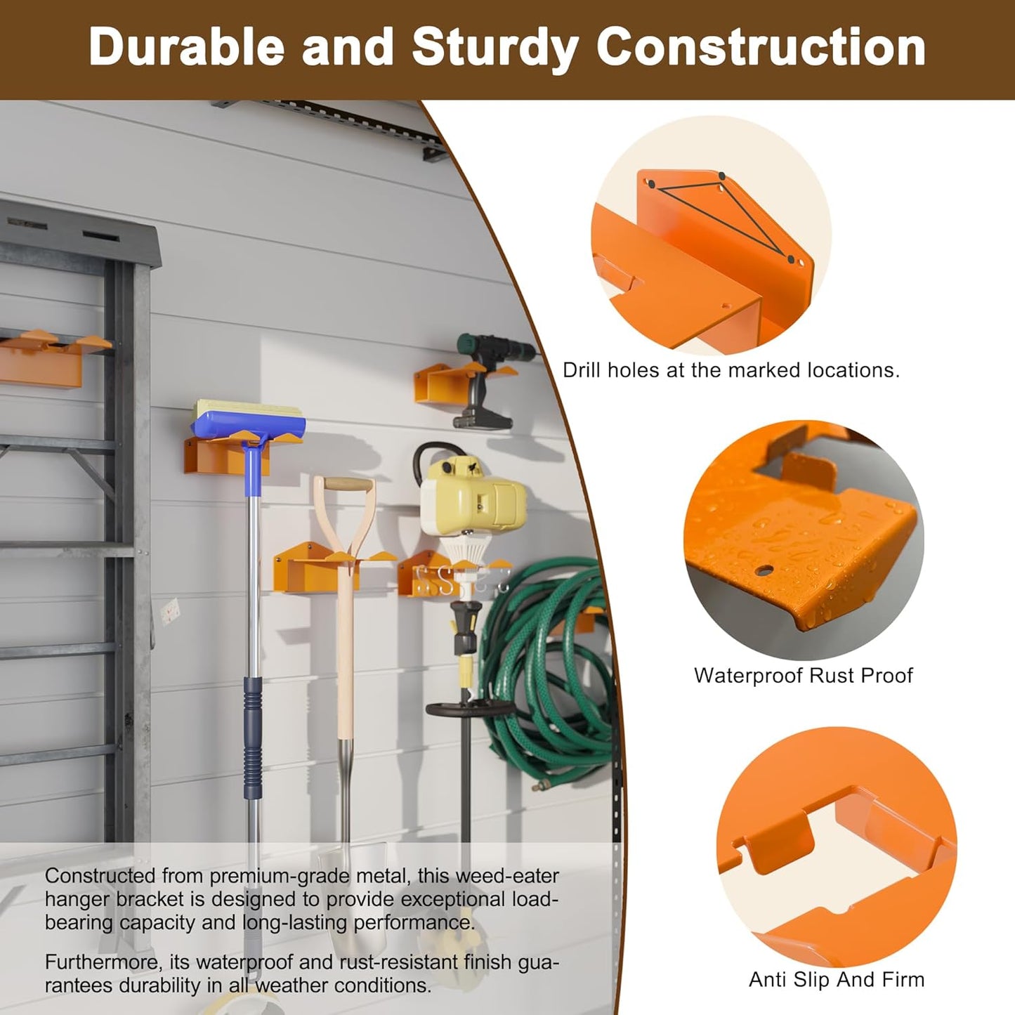 Heavy-Duty Metal Weedeater Rack & Garden Tool Hanger Set, Easy to Install & Durable, Weed Eater Hanger for Wall and Garden Tools, Space-Saving Storage for Garage, Shed