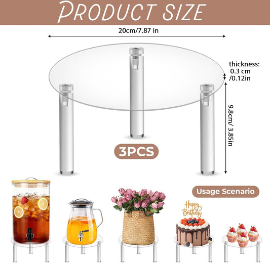 3PCS Drink Dispenser Stand Beverage Water Crock Dispenser Holder Clear Round Acrylic Cake Cupcake Plant Display Plate Fit Max 7.87 Inch Diameter Glass Jar Jug Container Filter Bottle