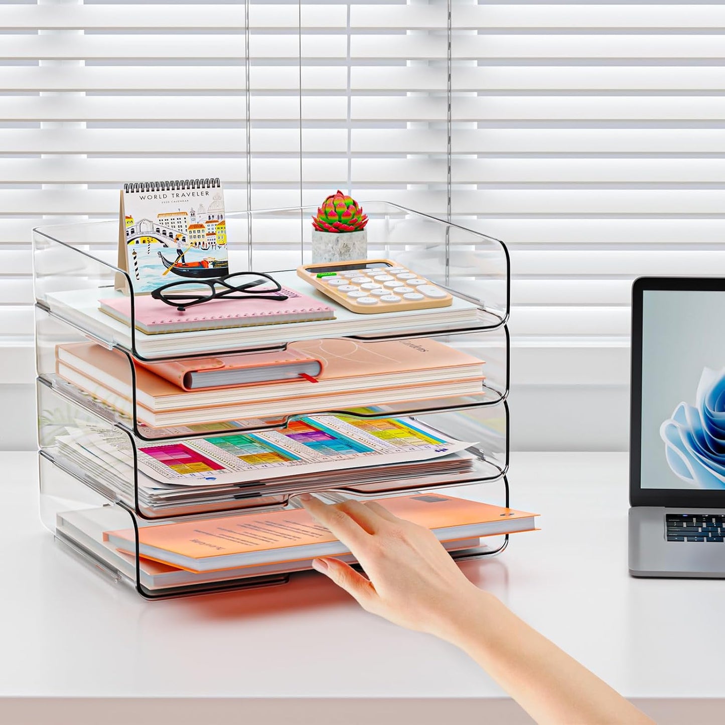 YKLSLH 4 Trays Paper Organizer Letter Tray - Acrylic Desk File Organiz