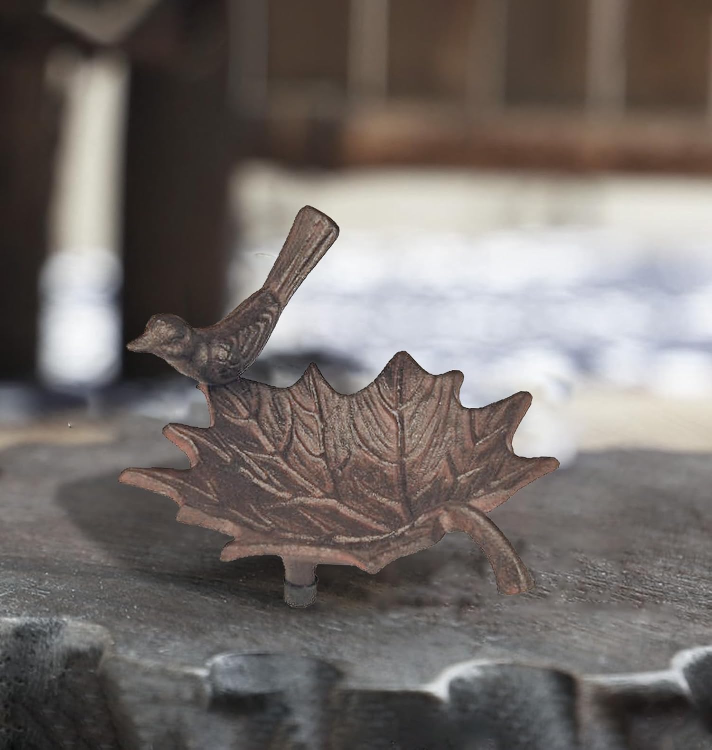 Cast Iron Bird Feeder, Maple Leaf Shaped Wild Bird Feeding Bowl Rustic