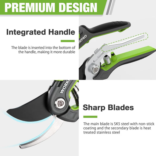 WORKPRO Garden Pruning Shears 2 Pack, 8" Bypass Pruning Shears and 6.2