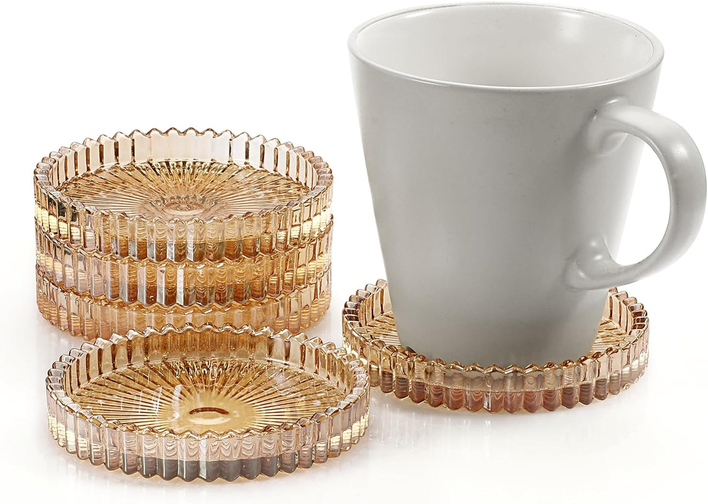 Modern Clear Coaster Set of 5- Glass Coasters for Drinks Crystal Coast
