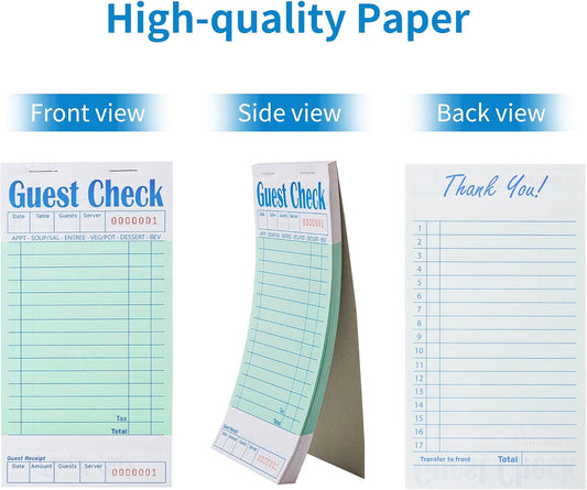 6 Pack Guest Checks Books for Servers Server Note Pads, Waiter Checkbook, Waitress Notepad for Restaurants, Paper Checks 50 Sheets/Pack, 300 Total Tickets