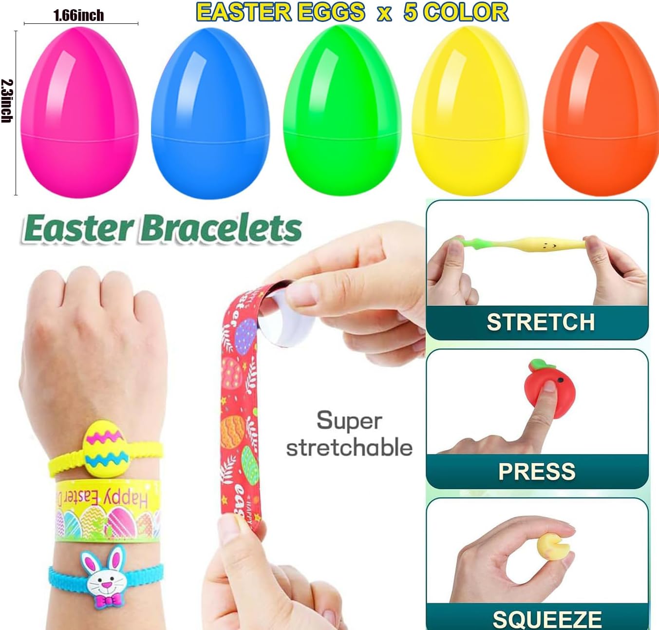 300pcs Easter Eggs with Toys Inside Bulk Filled Easter Egg Fillers 100 Pack Non Candy Stuffed Easters Basket Stuffers Essentials for Kids Girls Toddlers Boys Easters Egg Hunt Party Favors
