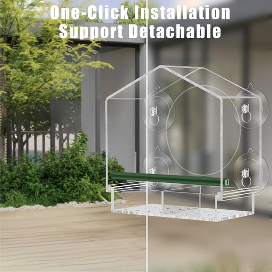 Window Bird Feeder with 4 Strong Suction Cups, Sturdy and Durable Acrylic Birdfeeders for Viewing Wild Birds Outside, Gift for Bird Lover