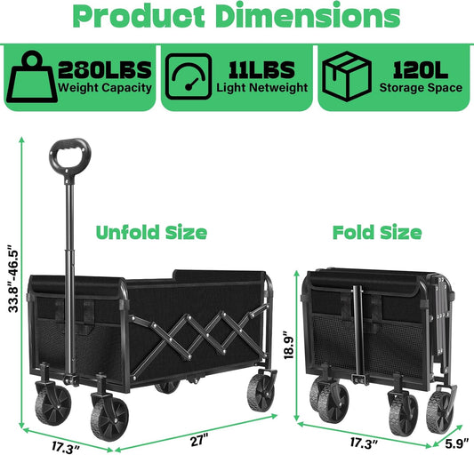 Collapsible Wagons carts Foldable Wagon, 280lbs Folding Wagon Cart wit