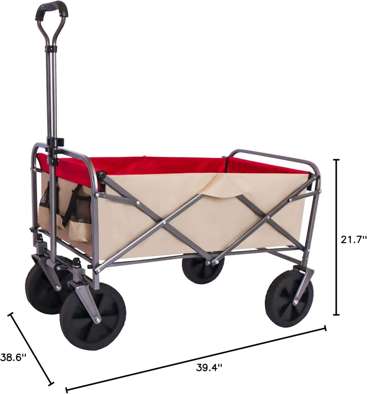 Folding Wagon Cart Beach Wagon Utility Wagon Cart Outdoor Heavy Duty Garden Portable Hand Cart with All-Terrain Wheels & Adjustable Handle (White+Red)